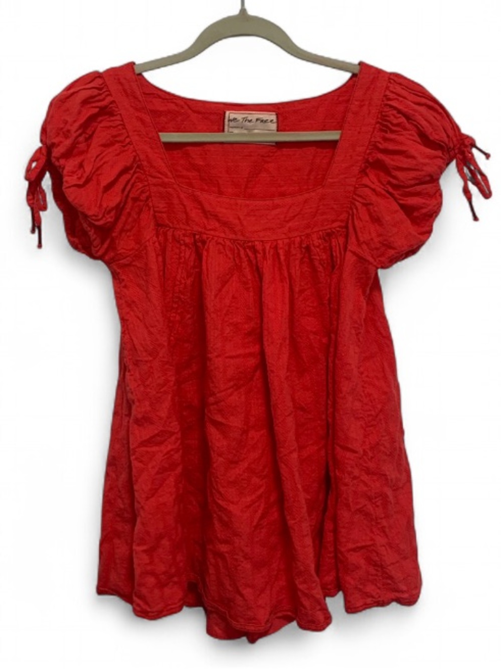 We The Free Summer Camp Red Square-Neck Puff-Sleeve Tunic Top